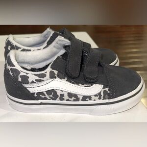 Vans off the Wall toddler Old Skool V girl 7.5 black cheetah suede print Velcro